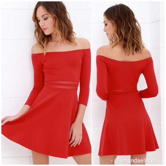 Lulu's Yes to the Mesh Skater Dress Red - Picture 2 of 10